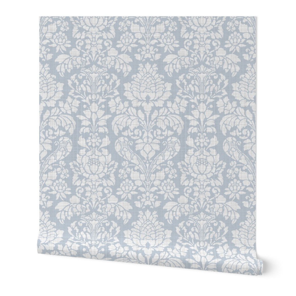 Balmoral Damask ~ Linen Luxe ~ White on Versailles Fog