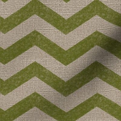 Large Chevron in Moss on Linen