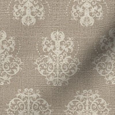 Damask in Cream on Linen