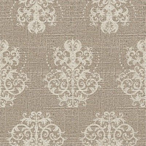 Damask in Cream on Linen