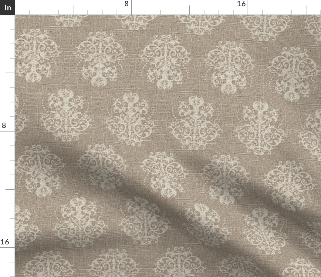 Damask in Cream on Linen