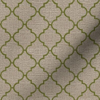 Moroccan Tile in Moss on Linen