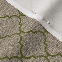 Moroccan Tile in Moss on Linen