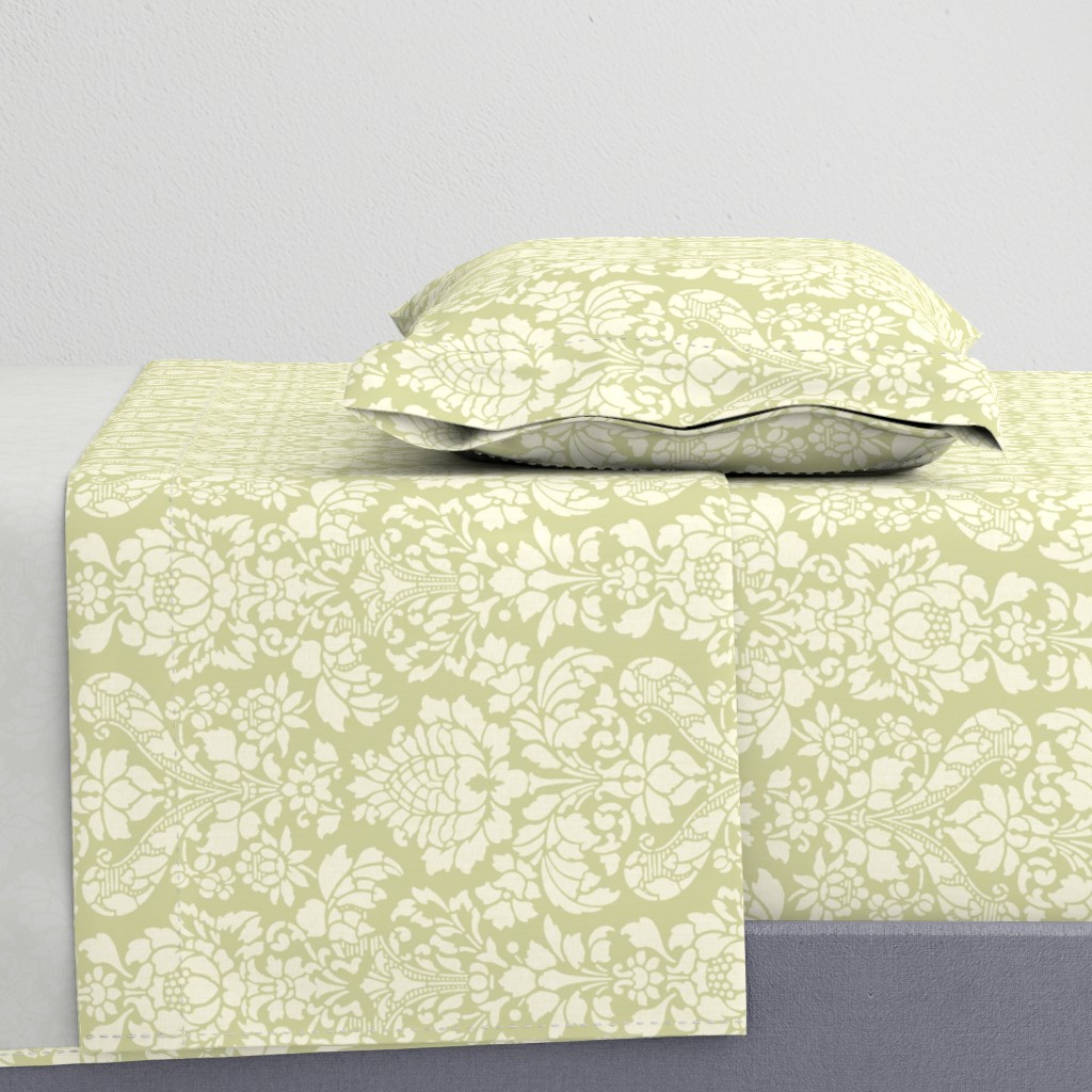 Balmoral Damask ~ Linen Luxe ~ White on Sylvan 