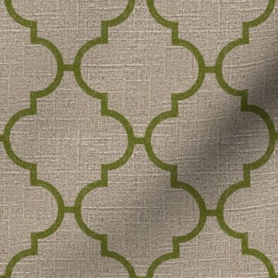 Large Moroccan Tile in Moss on Linen