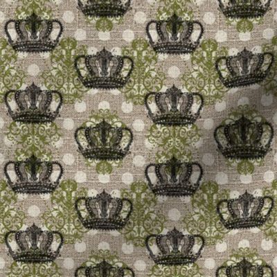 Custom Small Crown Small Damask Small Dot in Moss Green