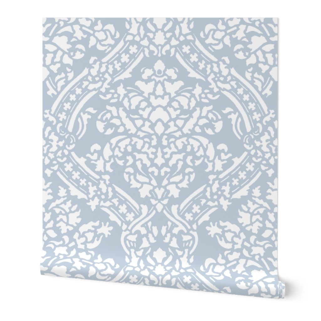 Windsor Damask ~ White on Versailles Fog