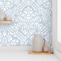 Windsor Damask ~ White on Versailles Fog