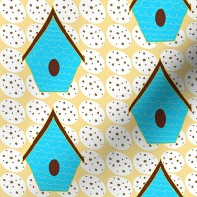 Blue bird houses (Small) on egg pattern