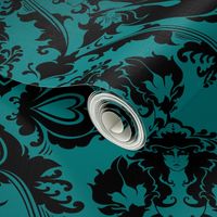 Mermaid Damask Teal and Black