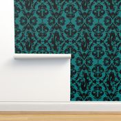 Mermaid Damask Teal and Black