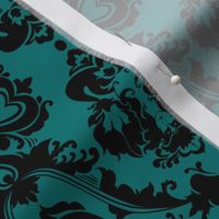 Mermaid Damask Teal and Black