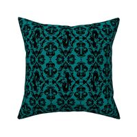 Mermaid Damask Teal and Black