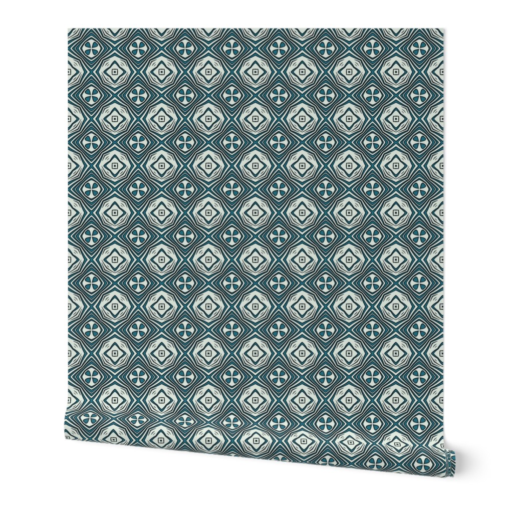 Geometric Teal Blue/Green & Black/Gray Design