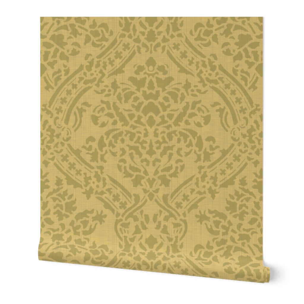 Windsor Damask ~ Provence ~ Linen Luxe ~ Bayberry and Rococo Gold