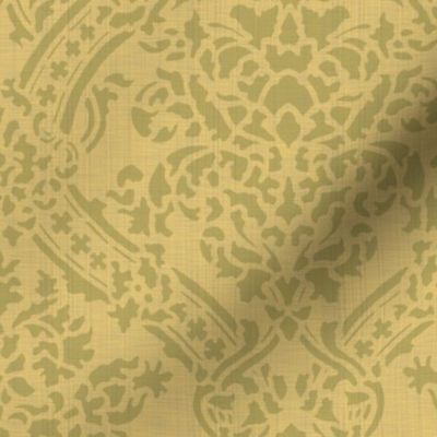 Windsor Damask ~ Provence ~ Linen Luxe ~ Bayberry and Rococo Gold