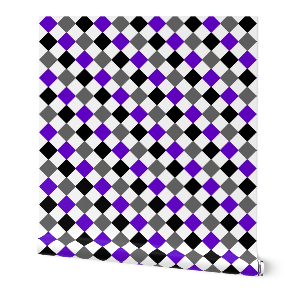 Ace Aware - Diamond / Diagonal Checkered - Asexuality Awareness Colors (Black, White, Gray, Purple)