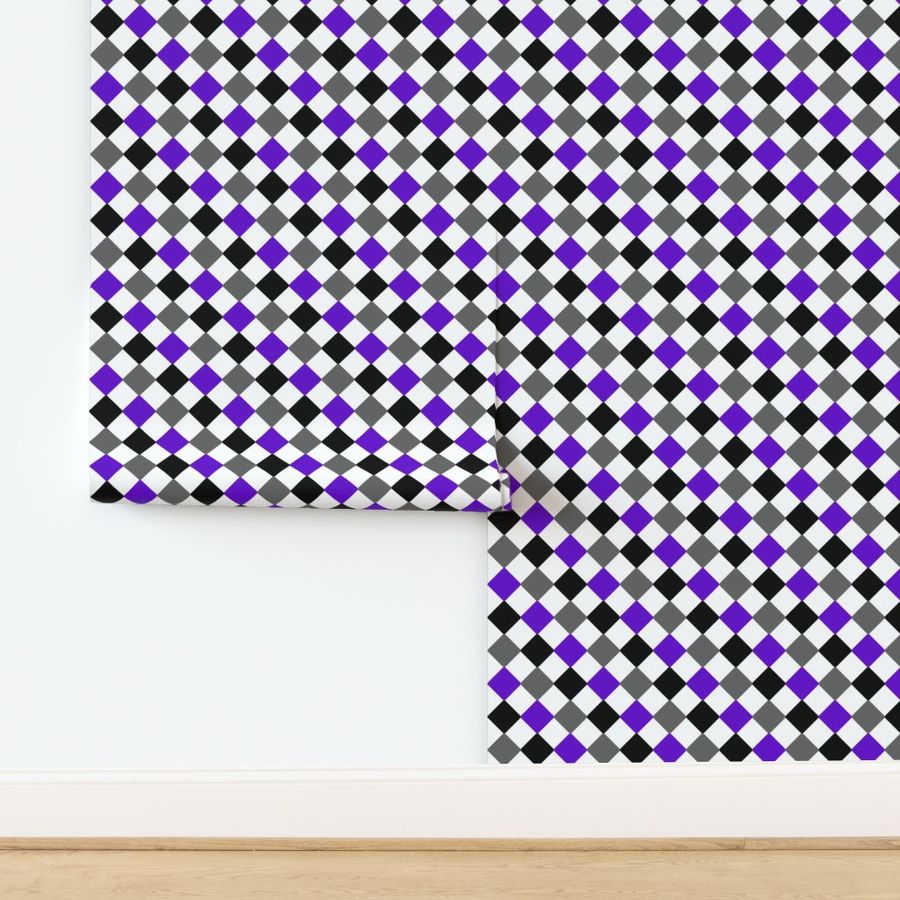 Ace Aware - Diamond / Diagonal Checkered - Asexuality Awareness Colors (Black, White, Gray, Purple)