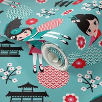 Fun japan geisha cherry blossom print