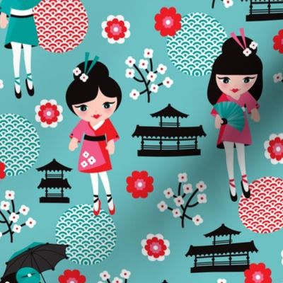 Fun japan geisha cherry blossom print