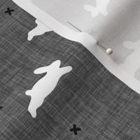 bunnies white on charcoal linen