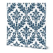 Divine Damask ~ White and Navy