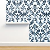 Divine Damask ~ White and Navy