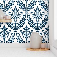 Divine Damask ~ White and Navy