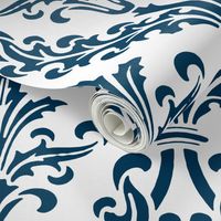 Divine Damask ~ White and Navy