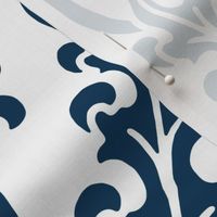 Divine Damask ~ White and Navy