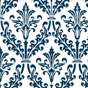 Divine Damask ~ White and Navy