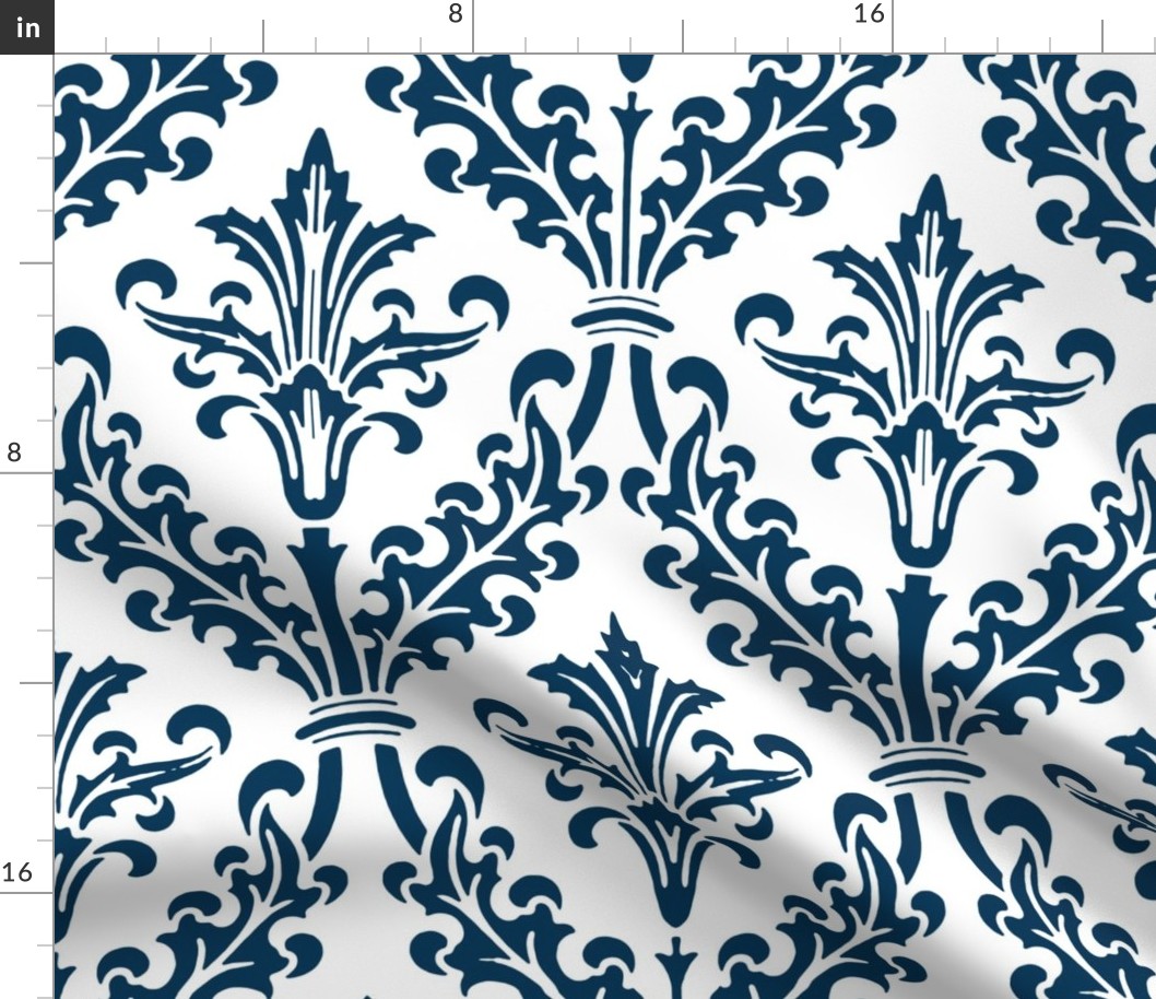 Divine Damask ~ White and Navy