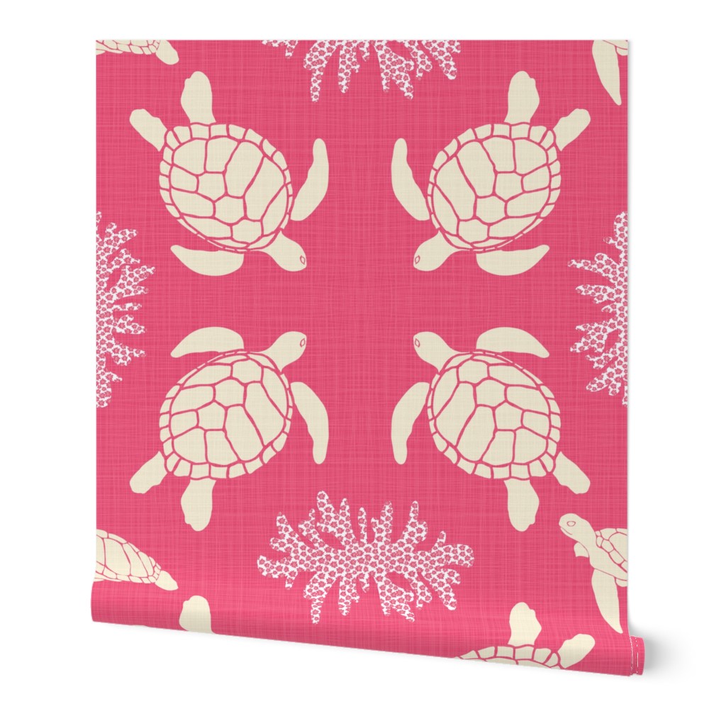 Sea Turtles on Rose Linen - Vintage Seafarer Whales Palette