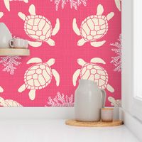 Sea Turtles on Rose Linen - Vintage Seafarer Whales Palette