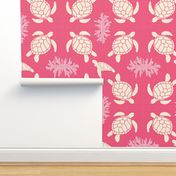 Sea Turtles on Rose Linen - Vintage Seafarer Whales Palette