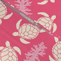 Sea Turtles on Rose Linen - Vintage Seafarer Whales Palette