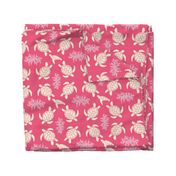 Sea Turtles on Rose Linen - Vintage Seafarer Whales Palette