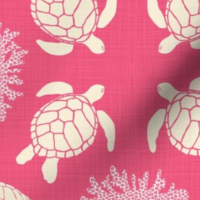 Sea Turtles on Rose Linen - Vintage Seafarer Whales Palette