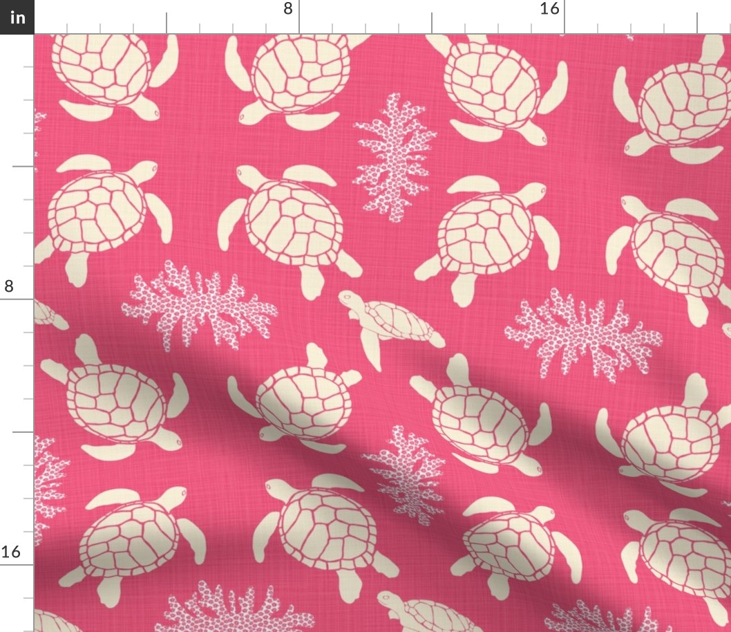 Sea Turtles on Rose Linen - Vintage Seafarer Whales Palette