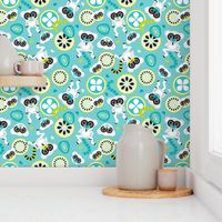 Lemurs in lime and turquoise illustration for kids