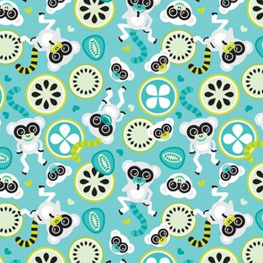 Lemurs in lime and turquoise illustration for kids