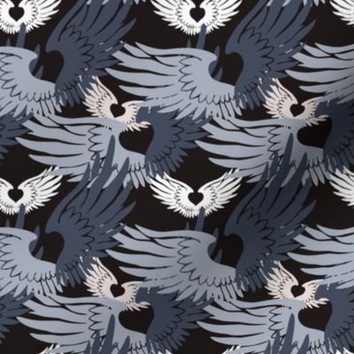 Camo Heartwings II: Silvery Grays & Beige on Dark Gray (halfscale)