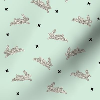 bunnies silver sparkle on mint