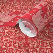 Coral Mehndi Elephant Dance Party Kaleidoscope fabric