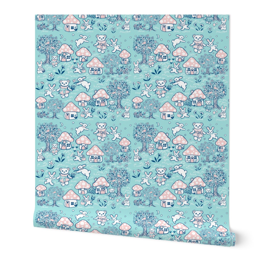 Pink and mint Forest, Rabbit and Bear/ Toadstool Forest