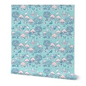 Pink and mint Forest, Rabbit and Bear/ Toadstool Forest