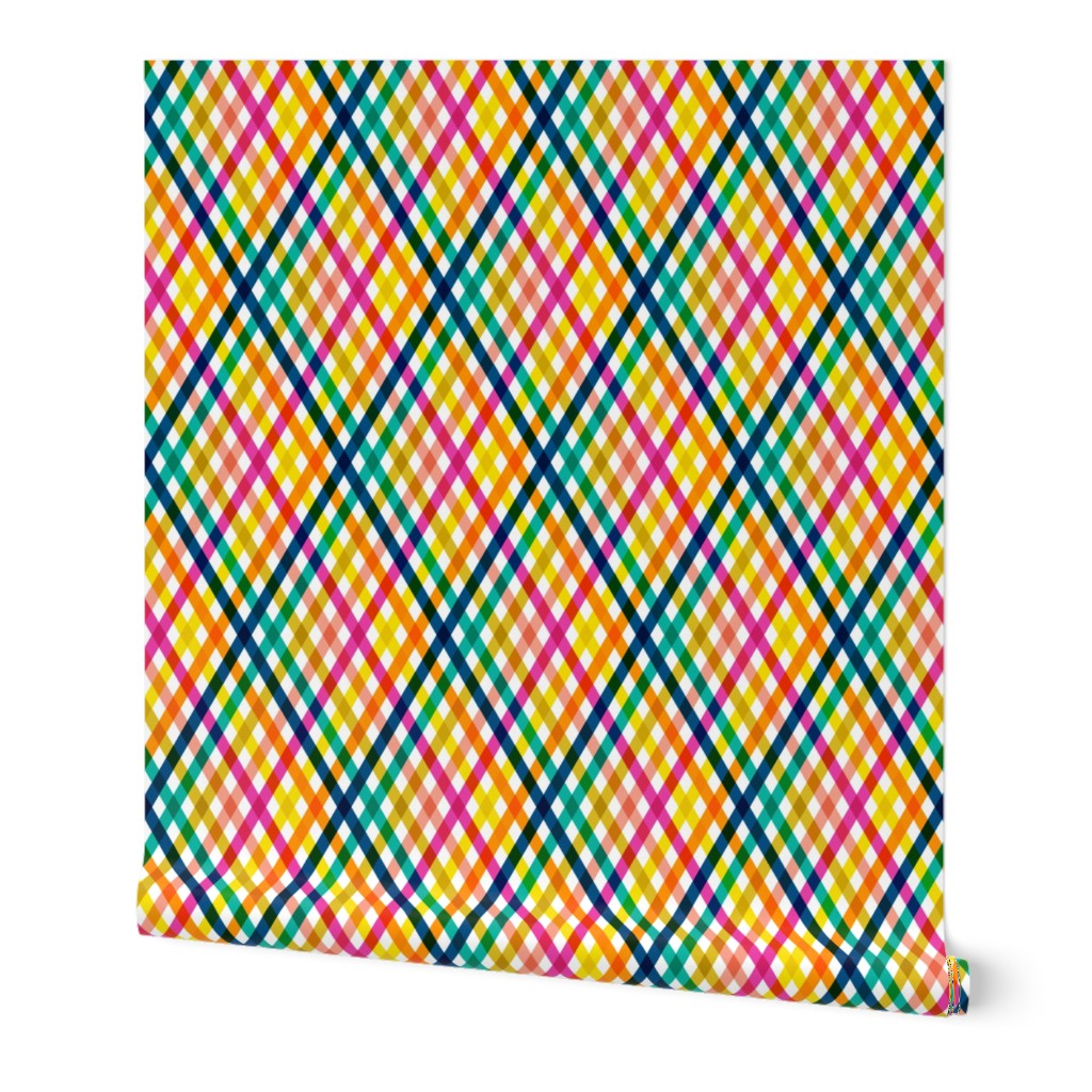 Birchdale (Multi Midi Argyle) || diagonal rainbow striped gingham