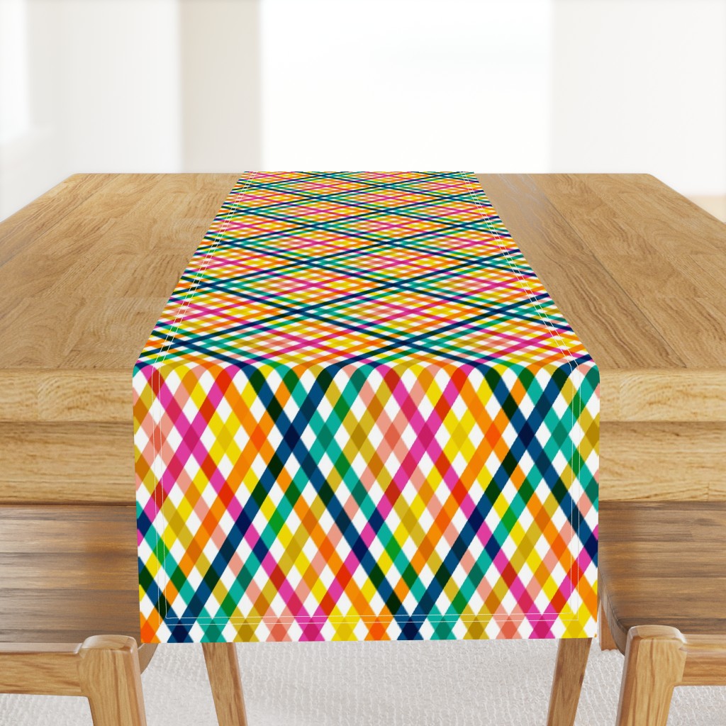 Birchdale (Multi Midi Argyle) || diagonal rainbow striped gingham