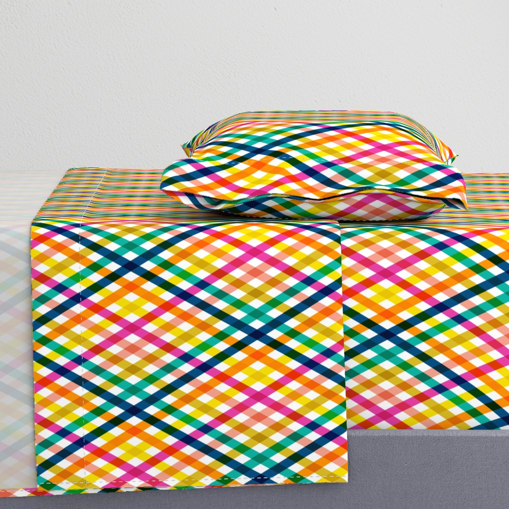 Birchdale (Multi Midi Argyle) || diagonal rainbow striped gingham