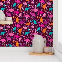 Exotic tossed paradise bird flamingo summer print